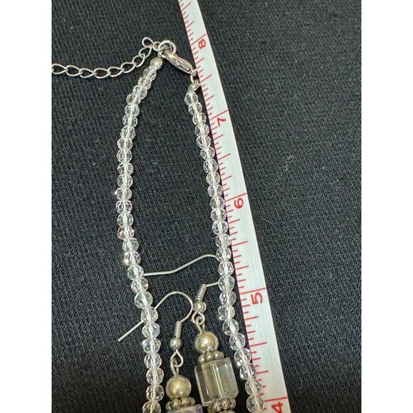 Vintage Handcrafted Pink Floral Glass Bead Necklace & Earring Set - Picture 4 of 5